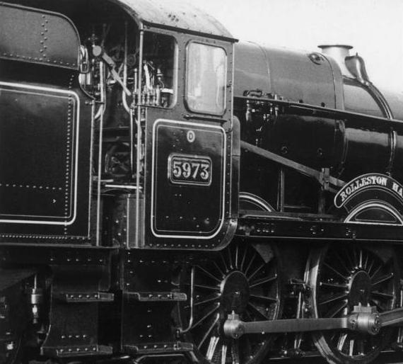 5973 Rolleston Hall, ex-works, in BR(W) mixed-traffic lined black livery