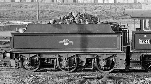GWR flush-riveted 3500g tender behind Collett Goods loco 2241, late BR(W) lined green livery